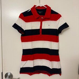 Tommy Hilfiger Red, White, and Blue Striped Polo Shirt